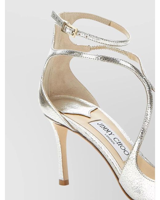 Jimmy Choo White Leather Glitter High-Heel Sandals