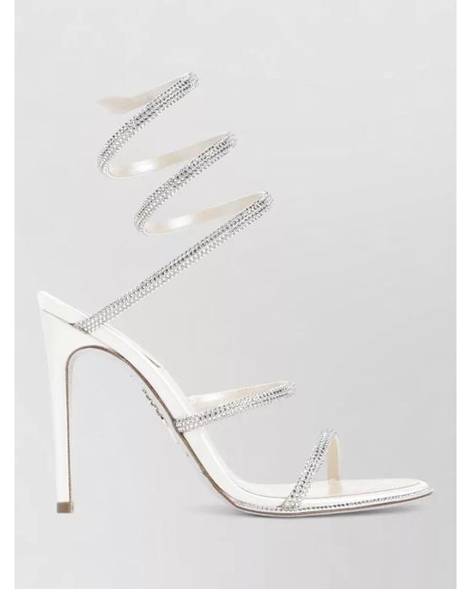 Rene Caovilla White Rhinestone Strappy Sandal Open Toe Design