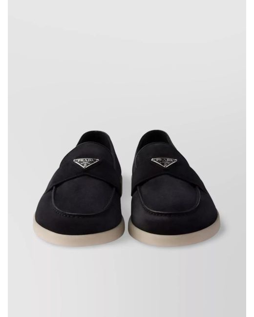 Prada Black Soft Suede Loafers Rubber Sole for men