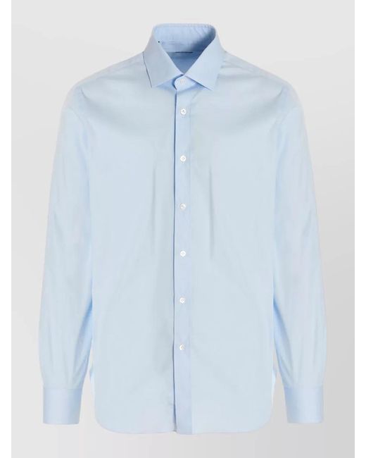 Barba Napoli Blue Poplin Shirt Button Down Collar Cuffs for men