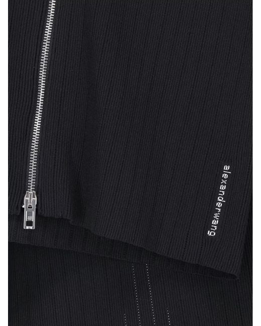 Alexander Wang Black Knee Length Dress Ribbed Texture V Neckline