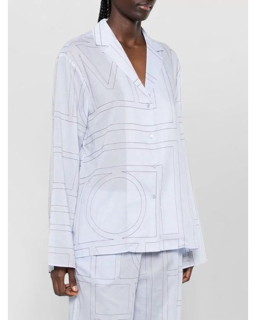 Totême White Cotton Blend Pajama Shirt Geometric Pattern