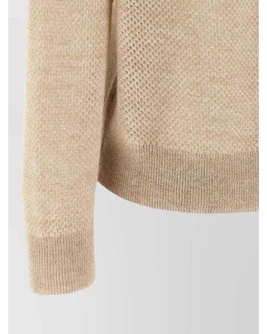 Brunello Cucinelli Natural Waffle-Knit Long-Sleeve Polo Top