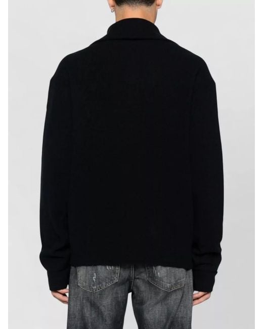 Emporio Armani Black Wool High Neck Jumper Ribbed Finishes for men
