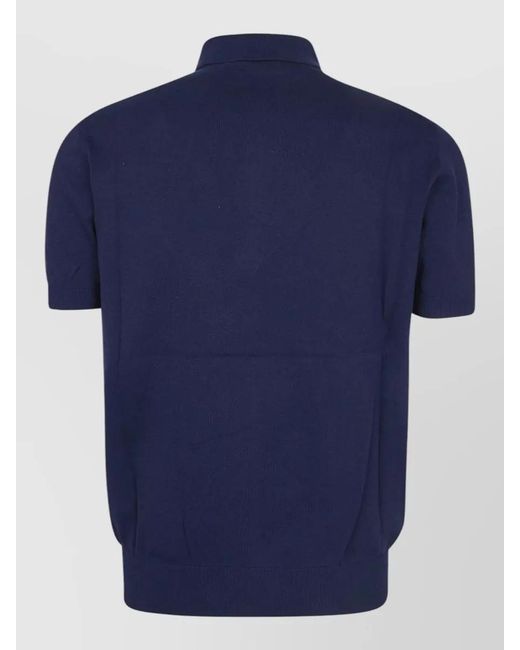 Etro Blue Cotton Knit Regular-Fit Short-Sleeve Polo Shirt for men
