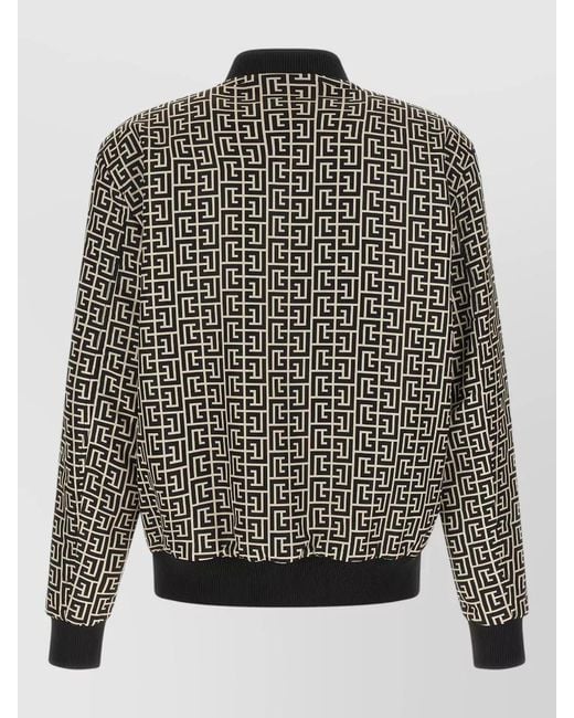 Balmain Gray Monogram Reversible Bomber Jacket Geometric Pattern for men