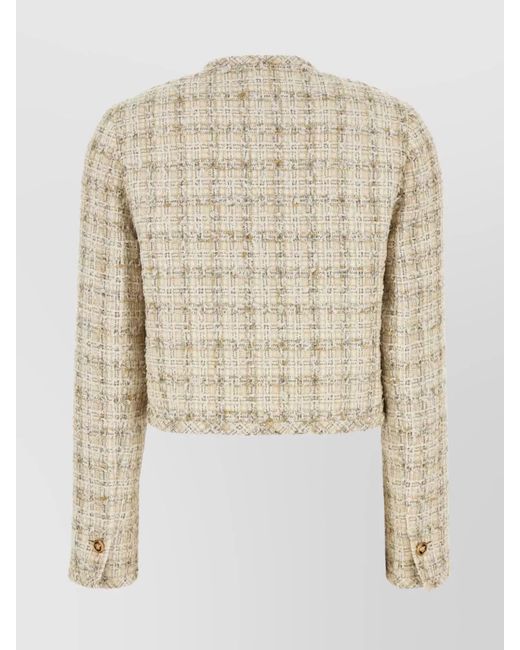 Versace Natural Crewneck Tweed Blazer