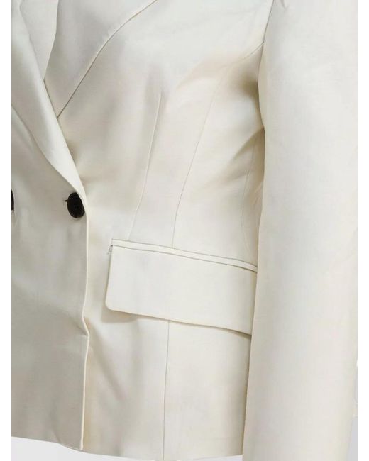 Sandbeige White Tailored Jacket Coat Back Vent Buttoned Cuffs