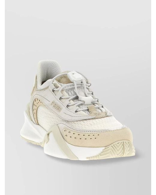 Fendi Natural Mesh And Suede Low-Top Sneakers