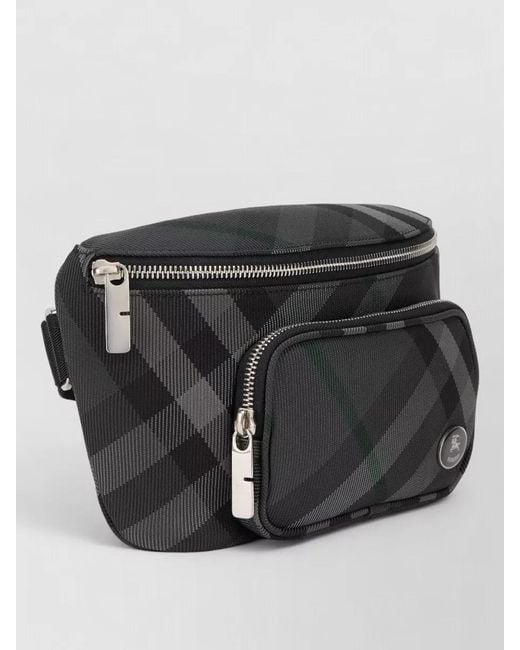 Burberry Gray Grid Hip Crossbody Bag Ribbed Leather for men