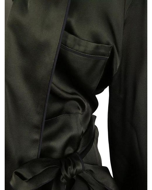 Victoria Beckham Black Satin Wrap Gown Shawl Collar Waist Tie
