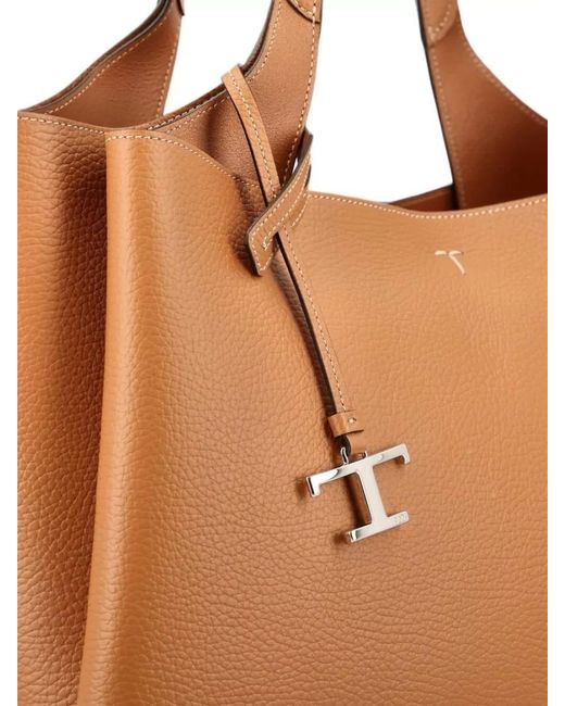 Tod's Brown T Medium Leather Structured Shoulder Tote