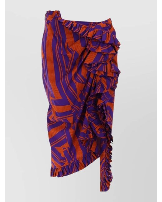Dries Van Noten Red Mid Length High Waist Asymmetric Print Skirt
