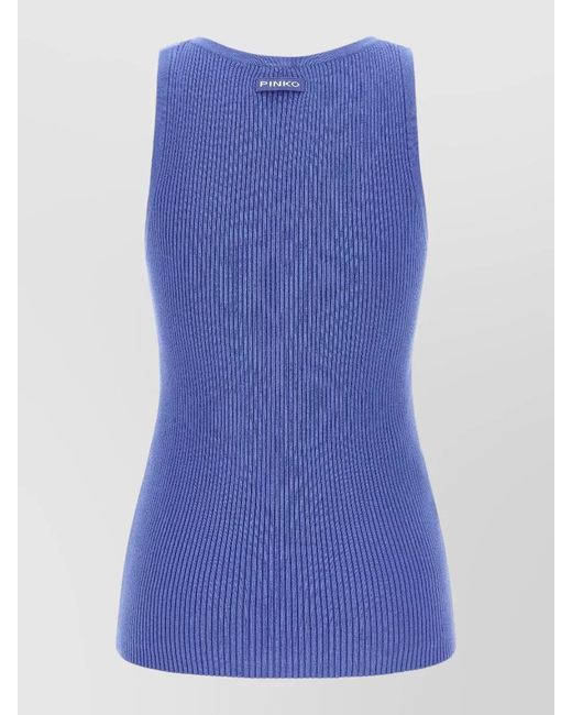 Pinko Blue Sisma Ribbed Knit Tank Sleeveless Top