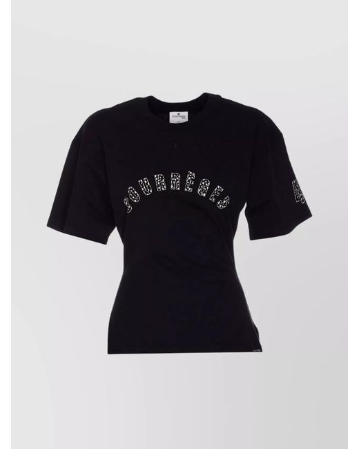 Courreges Black Logo Print Cotton Short Sleeve T-Shirt