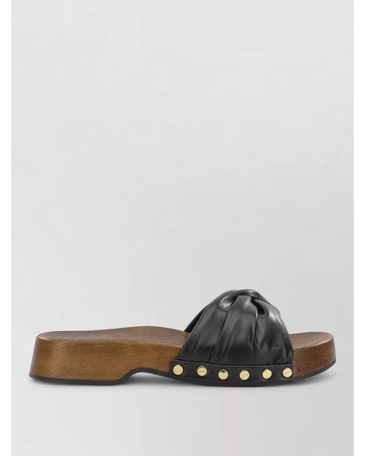 Ganni Gray Tia Fairy Studded Wooden Sole Slides