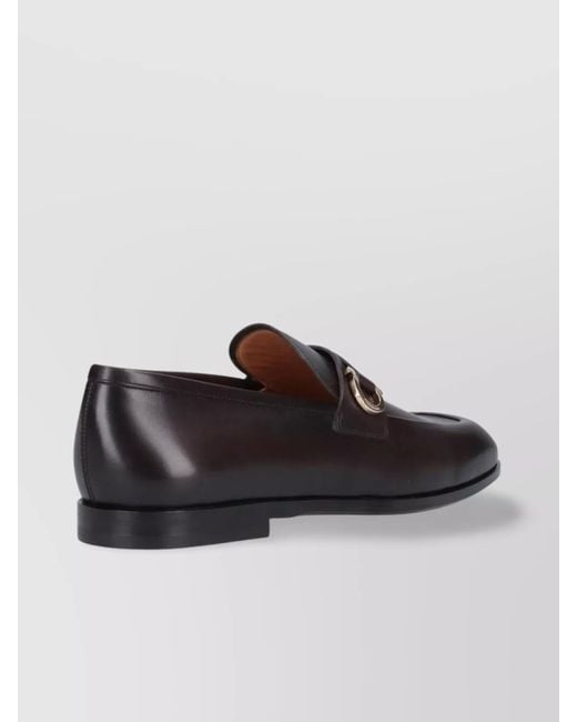 Ferragamo Brown Buckle Detail Leather Sole Round Toe Loafers for men