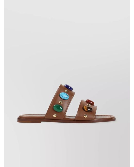 Gianvito Rossi Brown Leather Embellished Flat Sandals