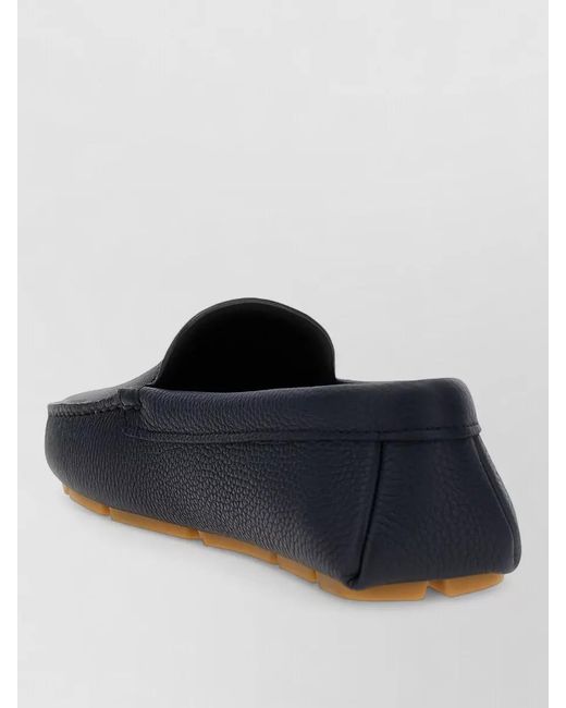 Prada Blue Hammered Leather Driver Loafers Textured Sole for men