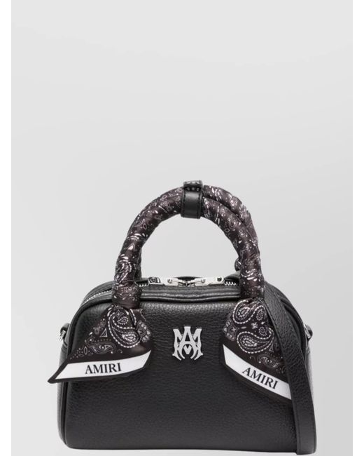 Amiri Black Mini Calfskin Bowling Bag With Paisley Print Scarf