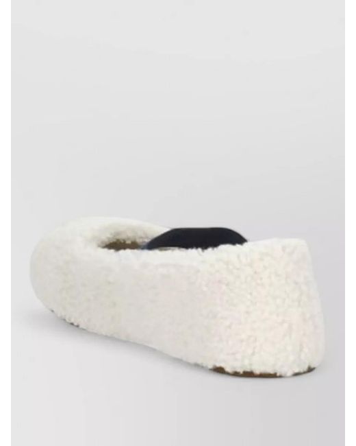 Moon Boot Natural Shearling Slipper Shoes Round Toe Rubber Sole