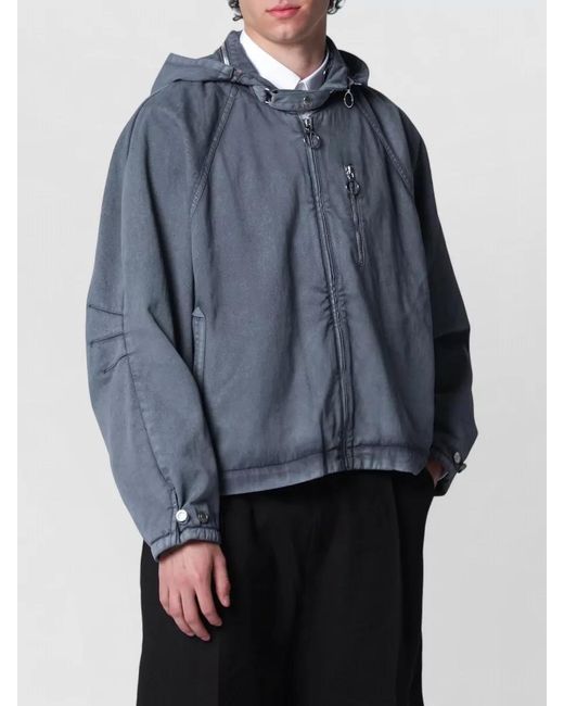 NAMACHEKO Blue High Collar Hooded Jacket Side Pockets for men