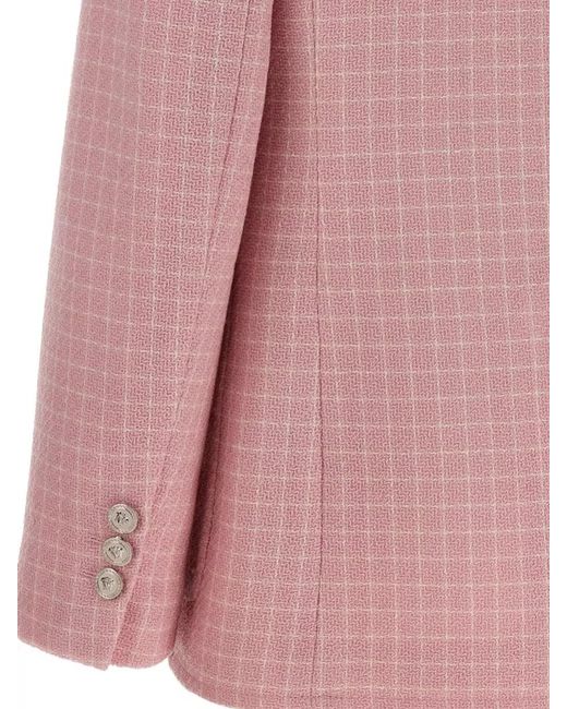 Versace Pink Check Blazer Jacket Buttoned Cuffs Notch Lapel