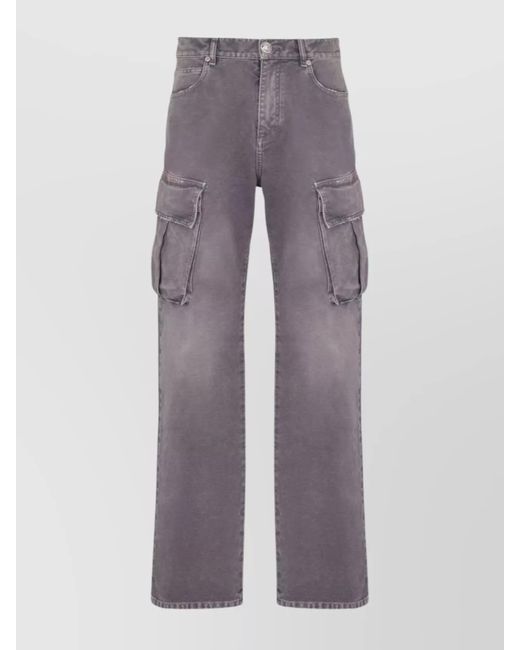 Balmain Purple Cargo Straight Trousers Belt Loops for men