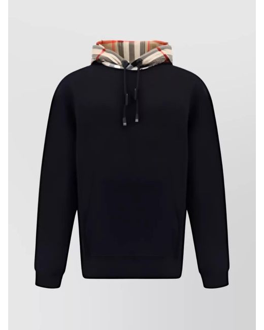 Burberry Blue Cotton Check Hood Hoodie for men