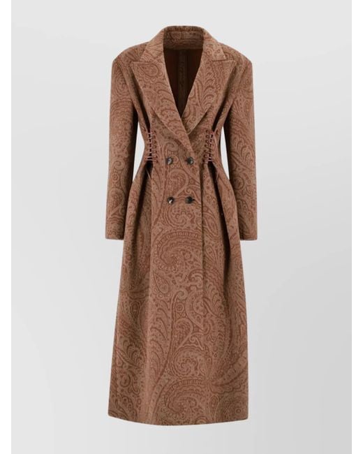 Etro Brown Tailored Long Coat Featuring Paisley Design