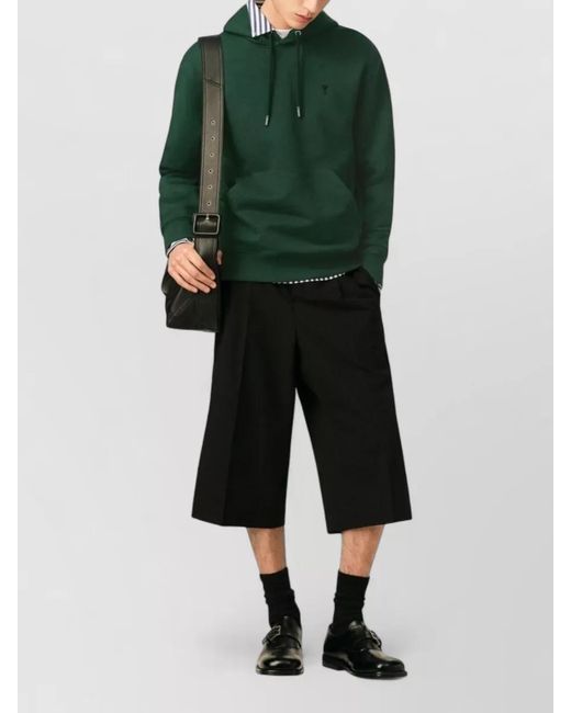 AMI Green Cotton Logo-Print Hoodie for men