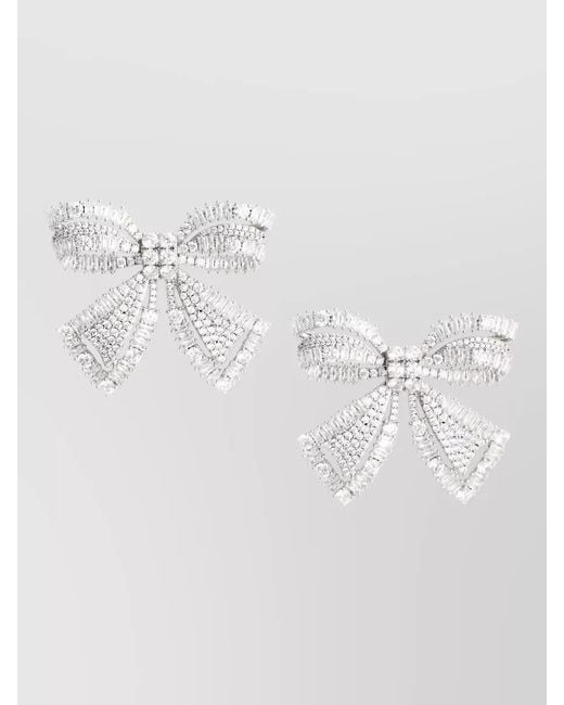 Self-Portrait Blue Crystal Bow Motif Brass Drop Earrings
