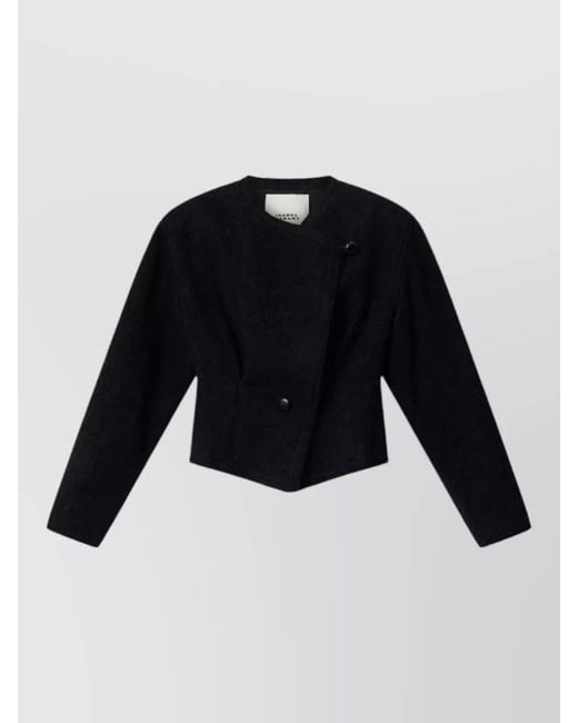 Isabel Marant Black Suna Cropped Wool Blend Textured Jacket