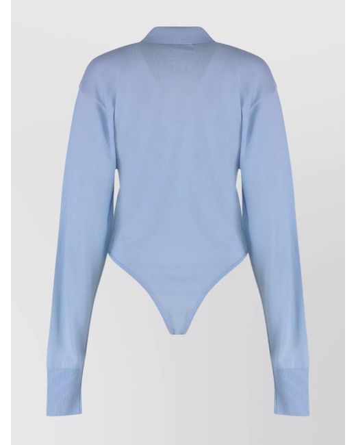Jacquemus Blue Merino Wool Slim-Fit Long-Sleeve Polo Bodysuit