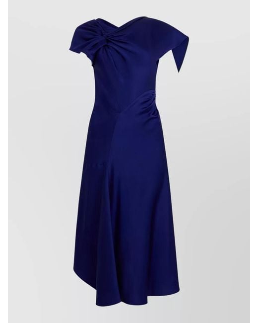 Victoria Beckham Blue Asymmetric One Shoulder Dress Side Knot