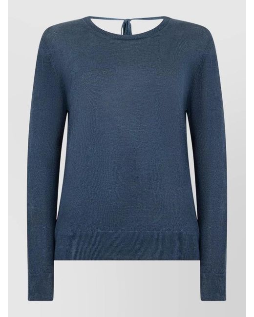 120% Lino Blue Linen Long-Sleeve Sweater