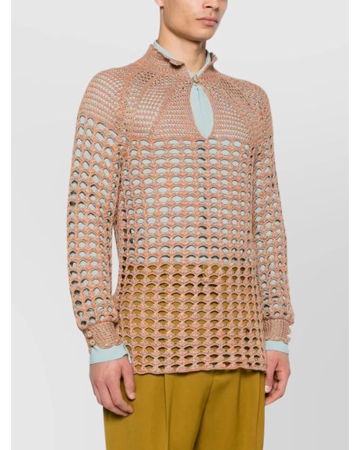 Valentino Garavani Pink Open-Knit High-Neck Jumper for men