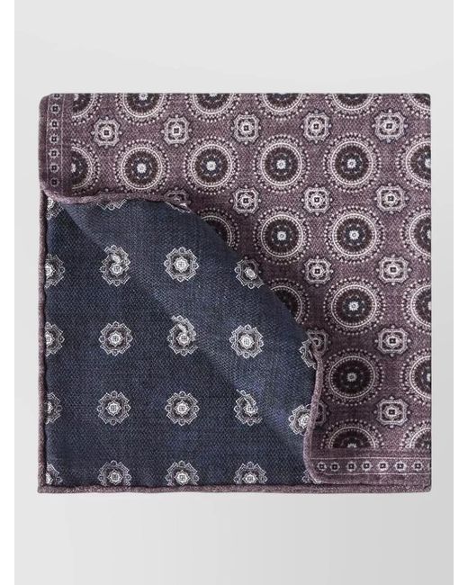 Brunello Cucinelli Blue Pocket Square Scarf Patterned Reversible Texture for men