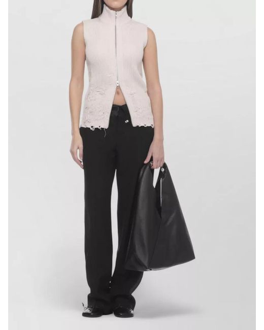 MM6 by Maison Margiela Black Wide Leg Wool Blend Trousers Belt Loops