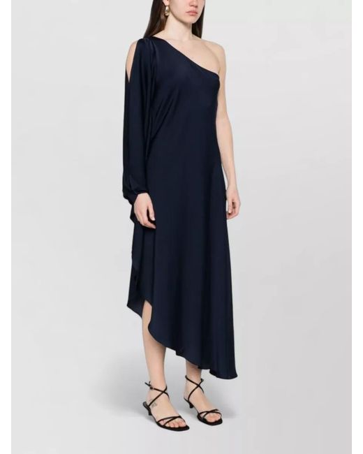 Silk95five Blue Ritz Kaftan Dress Asymmetrical Hem Cape Sleeves