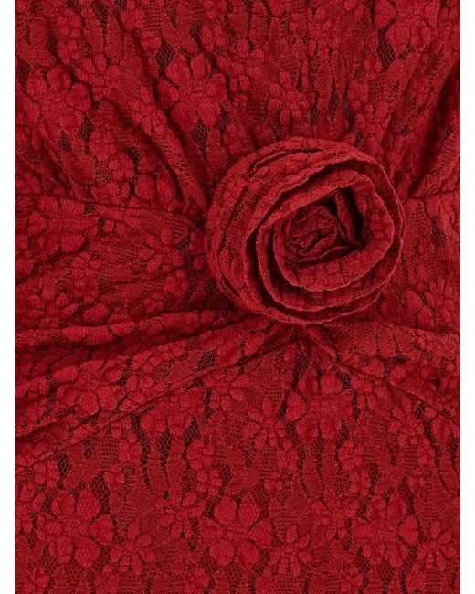 ROTATE BIRGER CHRISTENSEN Red Lace Dress Fitted Silhouette Floral Design