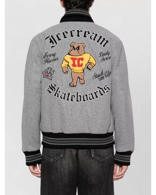 ICECREAM Gray Appliqué Single-Breasted Coat for men