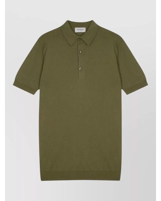 John Smedley Green Polo Shirt Straight Collar Ribbed Cuffs Hem for men