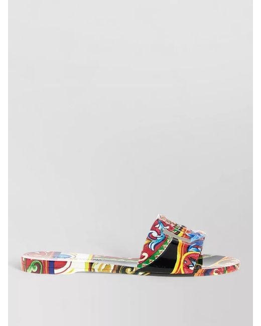 Dolce & Gabbana Multicolor Bianca Slides Open Toe Flat Sole Strap