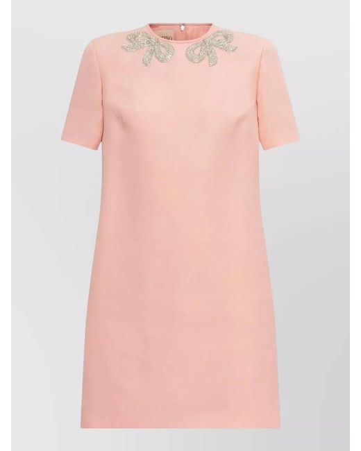 Valentino Pink Mini Dress Fitted Silhouette Embellished Neckline