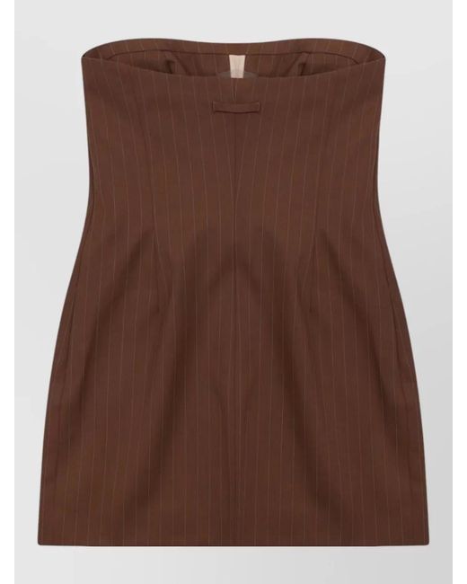 Jean Paul Gaultier Brown Strapless Pinstripe Dress Pockets Buttons Slit