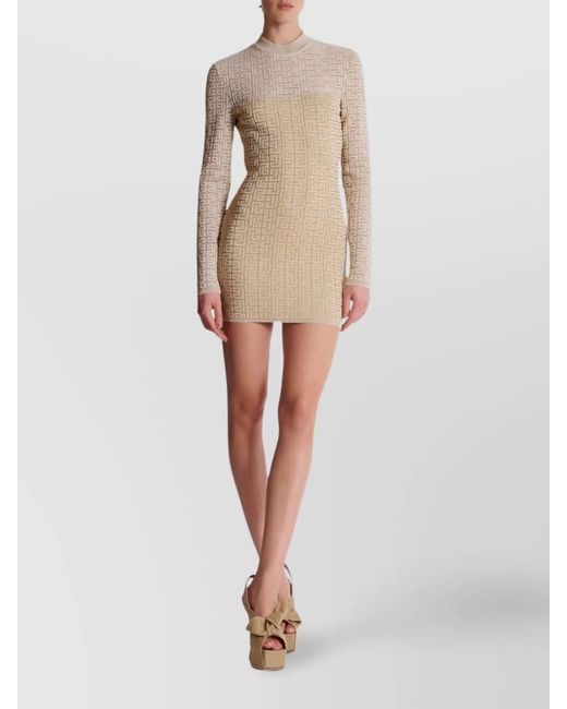 Balmain Natural Ribbed Logo-Jacquard Mini Dress