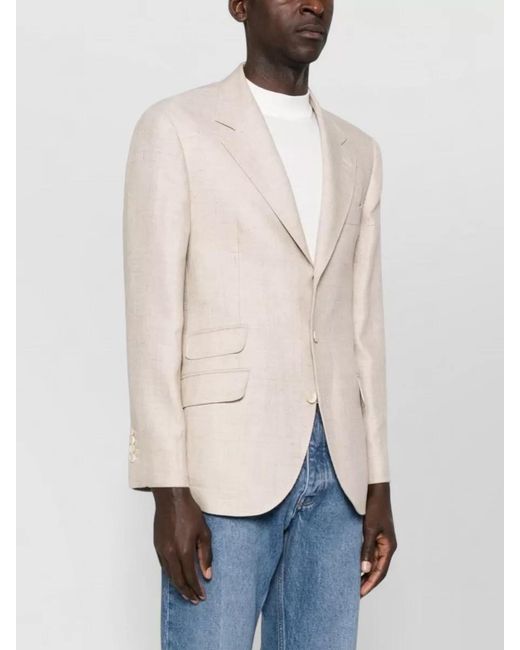 Brunello Cucinelli Natural Silk Linen Wool Single-Breasted Blazer for men