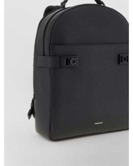 Ferragamo Black Linen Hug Backpack for men