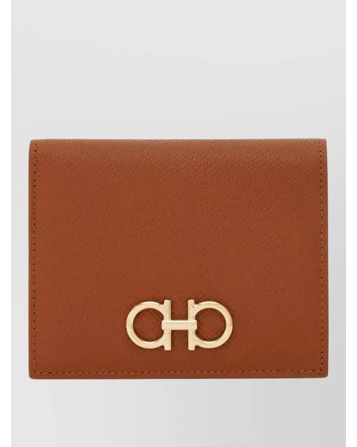 Ferragamo Brown Hammered Leather Compact Wallet